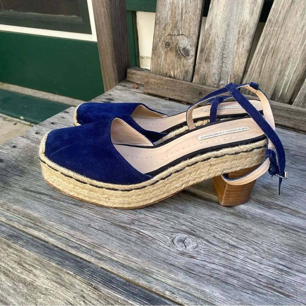 Opening Ceremony Blue Espadrille Wedge Sandals with Ankle Strap